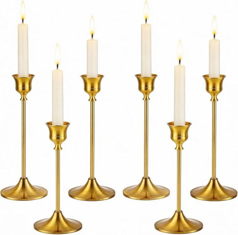 Candlestick Holders, 6Pcs Metal Taper Candle Holders, Heavy Brass Gold Candle Stick Holders Set for Table Centerpiece Mantel Party Wedding Christmas Home Decor in Saudi Arabia