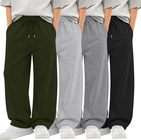 4 Pack Boys Baggy Sweatpants 5-14 Years Casual Pants Straight Leg Open Bottom Drawstring Kids Joggers with Pockets in Saudi Arabia
