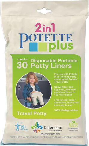 Kalencom Potette Plus Potty Seat Liners - Disposable, Leakproof Liners for Travel Potty Seat - Fragranced to Absorb Odor - 30 Count in Saudi Arabia