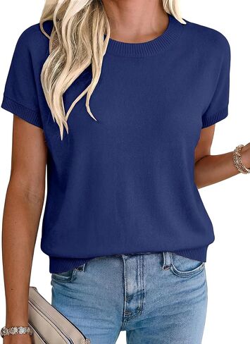 Totatuit Short Sleeve Sweaters for Womens Summer Crew Neck Knit Sweater Shirts Business Casual Work Tops 2026 Spring Outfits in Kuwait