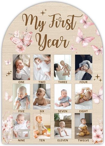My First Year Photo Board, Wild 1st Baby Milestone Signs, 12 Months Wooden Picture Frame, Nursery Gender Neutral Gifts for Girl Boy, Best Gifts for 1st Birthday Baby Shower Decorations-A09 in Saudi Arabia