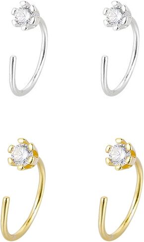 14K Gold Huggie Half Hoop Earrings 925 Sterling Silver Backless Half Hoop Earrings for Women, Small Stay Close Huggie Hoops Cartilage Helix Open Hugging with Moissanite Lightweight Comfort Fit Everyday Elegant Jewelry in Saudi Arabia