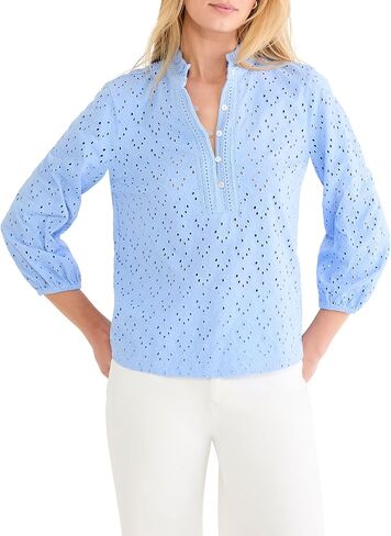 NIC+Zoe Women's Knit Eyelet Ruffle Neck Top in Saudi Arabia
