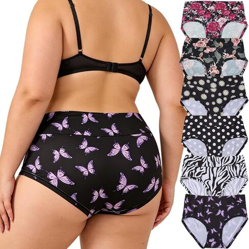 الملابس الداخلية النسائية بالإضافة إلى حجم ملخصات XL-5XL منتصف عالية الخصر التغطية الكاملة للسيدات محب سراويل مجموعة 6 حزمة in Saudi Arabia