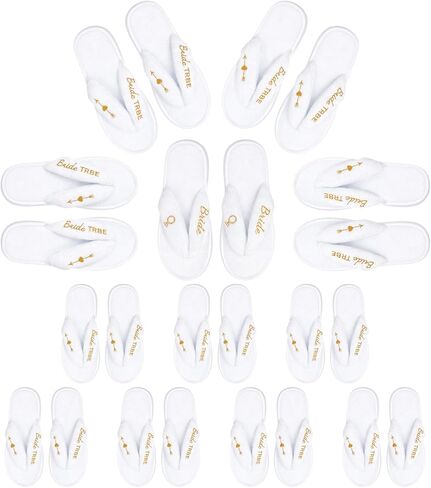 Ramede 12 Pairs Wedding Flip Flops Bulk, Including 1 Bride Slippers 11 Bridesmaid Slippers Soft Coral Fleece Bride Tribe, Disposable Hotel Bridal Shower Spa Flip Flops for Guest Gifts in Saudi Arabia