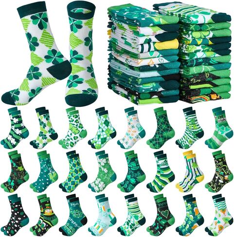 Shinymoon 24 Pairs St. Patricks Day Socks Bulk Fancy Funny Novelty Shamrock Socks for Women Girls Holiday Gifts in Saudi Arabia