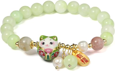 Lucky Cat Bracelet with Blue Crystal, Ceramic Cat Pendant, Feng Shui Good Luck Jewelry for Women, Wealth & Protection Bracelet in Saudi Arabia