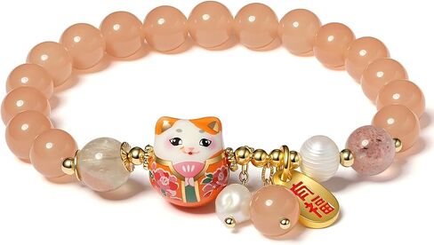 Lucky Cat Bracelet with Blue Crystal, Ceramic Cat Pendant, Feng Shui Good Luck Jewelry for Women, Wealth & Protection Bracelet in Saudi Arabia