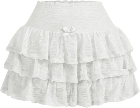 Women's Mini Skirt with Shorts Y2K Lace Ruffle Skirt Bow Cute Skort Layered Pleated Tiered Skirts in Saudi Arabia