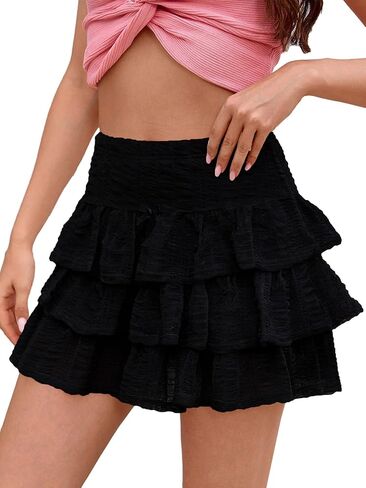 Women's Mini Skirt with Shorts Y2K Lace Ruffle Skirt Bow Cute Skort Layered Pleated Tiered Skirts in Saudi Arabia