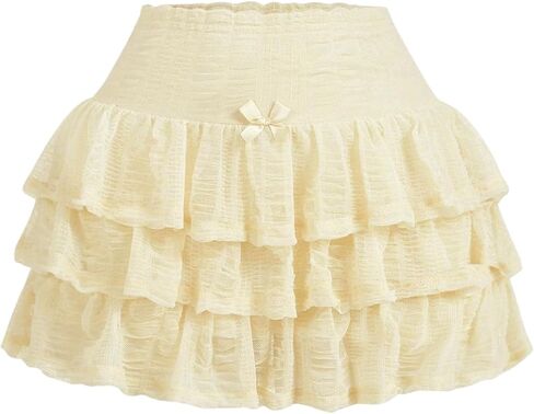 Women's Mini Skirt with Shorts Y2K Lace Ruffle Skirt Bow Cute Skort Layered Pleated Tiered Skirts in Saudi Arabia