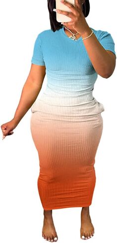 فستان نسائي قصير الأكمام تي شيرت Bodycon مضلع رقبة على شكل V ماكسي فستان الشمس أساسي للحفلات والنوادي الليلية - رمادي -M in Kuwait