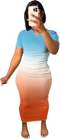 فستان نسائي قصير الأكمام تي شيرت Bodycon مضلع رقبة على شكل V ماكسي فستان الشمس أساسي للحفلات والنوادي الليلية - رمادي -M in Kuwait