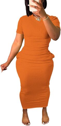 فستان نسائي قصير الأكمام تي شيرت Bodycon مضلع رقبة على شكل V ماكسي فستان الشمس أساسي للحفلات والنوادي الليلية - رمادي -M in Kuwait
