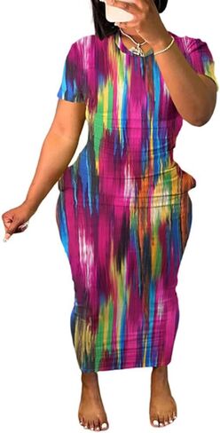 فستان نسائي قصير الأكمام تي شيرت Bodycon مضلع رقبة على شكل V ماكسي فستان الشمس أساسي للحفلات والنوادي الليلية - رمادي -M in Kuwait