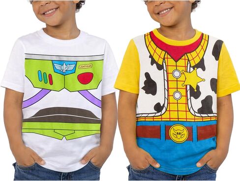 قمصان للأولاد من Disney Toy Story - قطعتان من تي شيرتات للأولاد بأكمام طويلة وقصيرة من Buzz Lightyear Woody Rex للأطفال الصغار (2T-7) in Kuwait