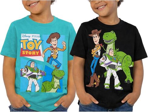 قمصان للأولاد من Disney Toy Story - قطعتان من تي شيرتات للأولاد بأكمام طويلة وقصيرة من Buzz Lightyear Woody Rex للأطفال الصغار (2T-7) in Kuwait