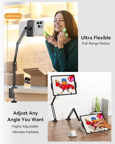 حامل كمبيوتر لوحي من سبائك الألومنيوم للمكتب، حامل هاتف قابل للطي على ذراع iPad قابل للتعديل 360 درجة متوافق مع iPad Pro Air 13/12.9/11 Mini، iPad 10/9th، شاشة محمولة 15.6، Samsung Galaxy Tab، Kindle in Kuwait