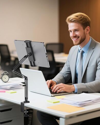 حامل كمبيوتر لوحي من سبائك الألومنيوم للمكتب، حامل هاتف قابل للطي على ذراع iPad قابل للتعديل 360 درجة متوافق مع iPad Pro Air 13/12.9/11 Mini، iPad 10/9th، شاشة محمولة 15.6، Samsung Galaxy Tab، Kindle in Kuwait