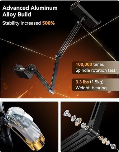 حامل كمبيوتر لوحي من سبائك الألومنيوم للمكتب، حامل هاتف قابل للطي على ذراع iPad قابل للتعديل 360 درجة متوافق مع iPad Pro Air 13/12.9/11 Mini، iPad 10/9th، شاشة محمولة 15.6، Samsung Galaxy Tab، Kindle in Kuwait