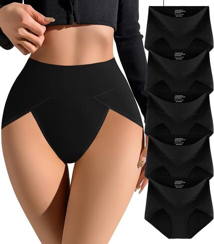 MISSWHO High Cut Women Underwear High Waisted Cotton Tagless Full Coverage Briefs Ladies 5 Pack Panties (Regular, Plus Size) in Saudi Arabia