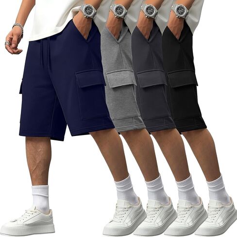4 Pack Boys Cargo Shorts Kids Bermuda Casual Athletic Sweat Shorts with Pockets Elastic Waist Drawstring in Saudi Arabia