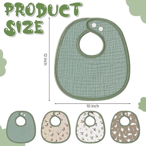 4 Piece Drooling Bibs for Baby Boys Girls,Soft Triple Layer Cotton Muslin, Adjustable Newborn Bibs for Drooling in Saudi Arabia