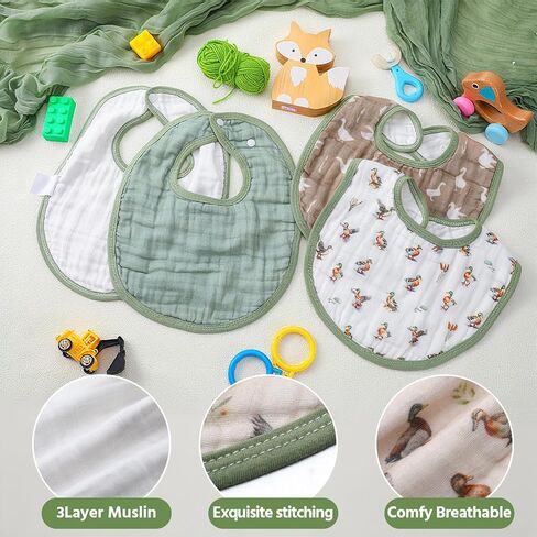 4 Piece Drooling Bibs for Baby Boys Girls,Soft Triple Layer Cotton Muslin, Adjustable Newborn Bibs for Drooling in Saudi Arabia