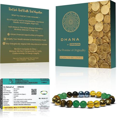 DHANA Money Bracelets for Women & Men – Money Magnet Bracelet Original Certified, Golden Pyrite Stone Wealth Abundance Good Luck Bracelet with Activation Card & Authenticity Certificate in Saudi Arabia