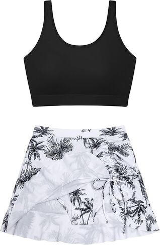 DAXIANG في سن المراهقة الفتيات قطعتين ملابس السباحة متواضعة كشكش تنورة Tankini مجموعة الأشرطة قابل للتعديل مجموعة البكيني للإزالة مبطن حجم 8-16 in Kuwait