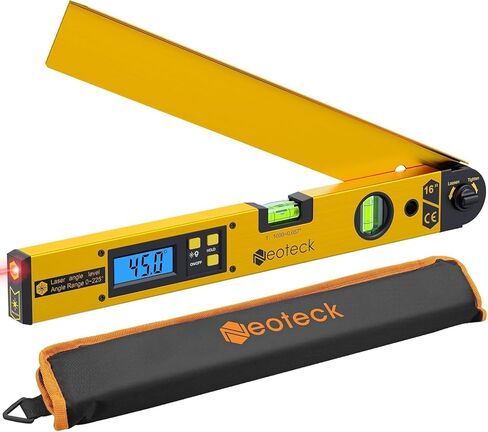 محدد زاوية رقمي من الألومنيوم 225 درجة من Neoteck مع ليزر (ليزر من الفئة 2، <1 ميجاوات)، منقلة مسطرة زاوية 400 مم مع مستوى الفقاعات، شاشة LCD للأعمال الخشبية، البناء، تركيب البلاط، تعليق الصور - ذهبي in Saudi Arabia