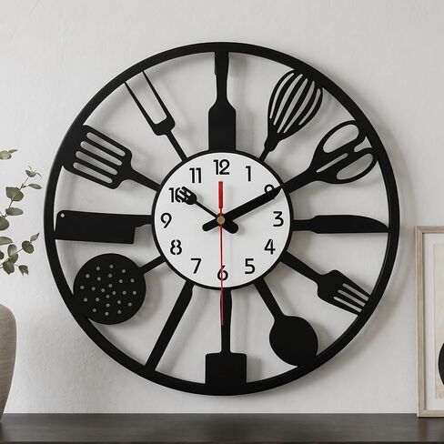 Modern Kitchen Creative Wall Clock,15.7 Inch,with Fork and Spoon Decorative Clocks, Silent, Non Ticking, Battery Operated, Wall Clock Decorative for Bedrooms, Farmhouses, Dining Rooms in Saudi Arabia