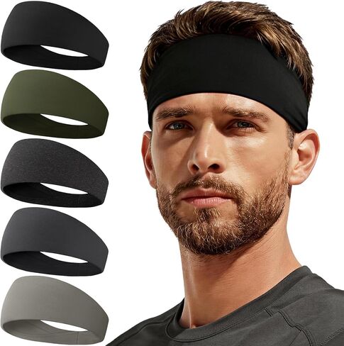5 Pack Running Headbands, Workout Sweat Band Moisture Wicking Sports Headband for Men/Women in Saudi Arabia