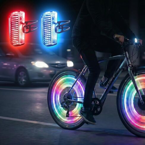 HANZE Bike Wheel Lights Rechargeable, LED Bicycle Spoke Lights 7-Color with 12 Flashing Modes, Motion Sensor Auto On/Off, Waterproof Night Riding Accessories for Kids & Adults E-Bike (2 Pack) in Saudi Arabia