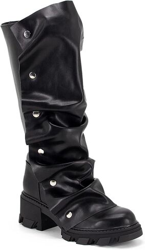 Fold Over Boots Slouchy Mid Calf Boots For Women Wide Calf Platform Thick Sole Non slip Sole in Saudi Arabia