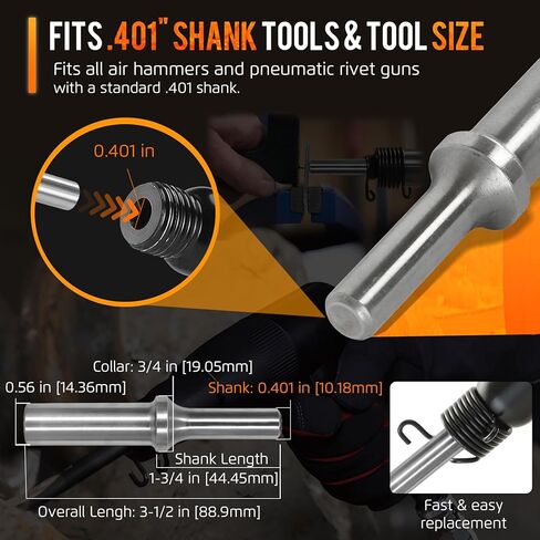 مجموعة برشام A1620 F/ 3/16in - لقمة برشام مطرقة هوائية .401 مجموعة أدوات برشام صلبة للساق تناسب رأس نحاس، صلبة، عالمية، مسامير ألومنيوم وقبة، أداة مسامير رأس نحاس in Kuwait