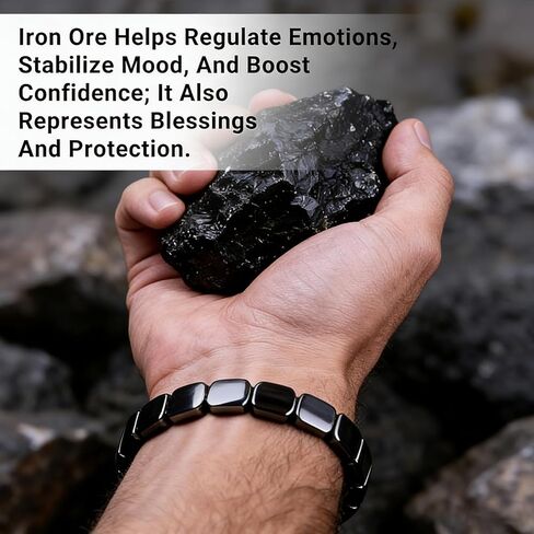 الهيماتيت سوار الرجال الأحجار الطبيعية الأساور المصنوعة يدويا يعيد الطاقة الذكورية الذكور شفاء أساور للرجال هدايا المجوهرات ملهمة in Kuwait