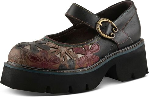 L'Artiste BUSYBEE Hand-Painted Mary Jane – Floral Leather Platform with Chunky Lug Sole in Saudi Arabia