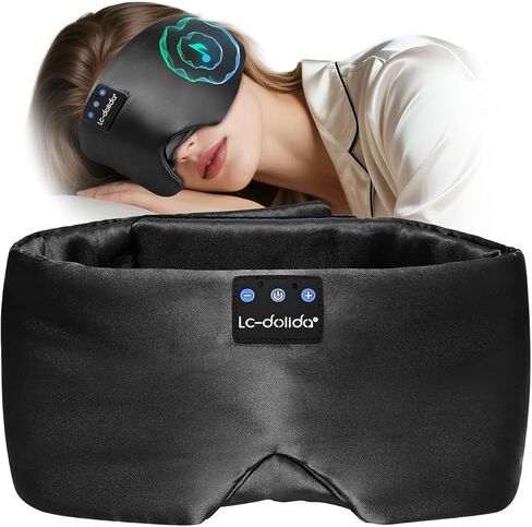 قناع نوم ناعم حريري فاخر من LC-dolida، سماعات للنوم مع بلوتوث 5.4 للنوم الجانبي، قناع نوم كامل للعين للنساء والرجال، هدية مثالية للنوم المريح، والسفر (أسود) in Saudi Arabia