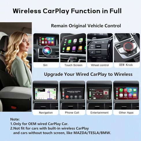 محول CarPlay لاسلكي صغير، التوصيل والتشغيل السريع للتحويل السلكي إلى CarPlay اللاسلكي، متوافق مع سيارات i-Phone 6+ و2015+ in Kuwait