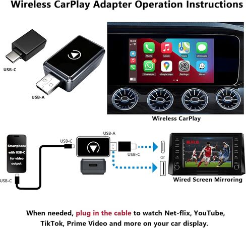 محول CarPlay لاسلكي صغير، التوصيل والتشغيل السريع للتحويل السلكي إلى CarPlay اللاسلكي، متوافق مع سيارات i-Phone 6+ و2015+ in Kuwait