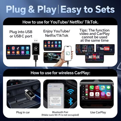 محول CarPlay لاسلكي صغير، التوصيل والتشغيل السريع للتحويل السلكي إلى CarPlay اللاسلكي، متوافق مع سيارات i-Phone 6+ و2015+ in Kuwait