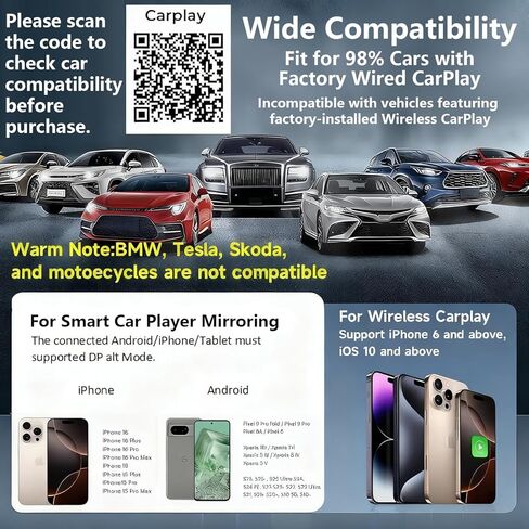 محول CarPlay لاسلكي صغير، التوصيل والتشغيل السريع للتحويل السلكي إلى CarPlay اللاسلكي، متوافق مع سيارات i-Phone 6+ و2015+ in Kuwait