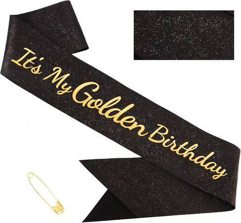 It's My Golden Birthday Sash - Gold Glitter with Black Foil Birthday Sash for Women Girls Funny Party Favor Supplies Accessories in Saudi Arabia