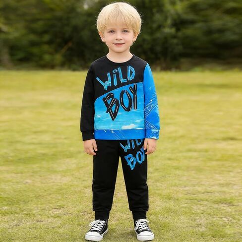 Kid Toddler Boy Clothes Color Block Sweatshirt and Casual Pants 2Pcs Boys Fall Winter Outfits 4-8T in Saudi Arabia