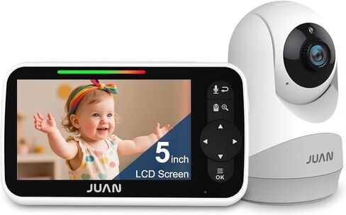 جهاز مراقبة الأطفال JUAN مع الكاميرا والصوت، شاشة LCD مقاس 5 بوصات، لا توجد شبكة WiFi خاصة بنسبة 100٪، بطارية طويلة 3500 مللي أمبير في الساعة، اتصال بمدى 1000 قدم، تكبير/تصغير عن بعد، رؤية ليلية كريستالية، التحدث في اتجاهين للأطفال حديثي الولادة in Kuwait