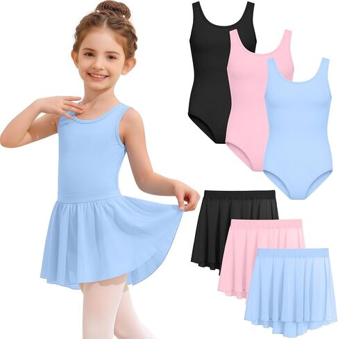 3 Pack Girls Ballet Leotards Dance Dress Tank Bodysuit Removable Tulle Skirt 2-12Y Toddler Classic Gymnastics Tutu in Saudi Arabia
