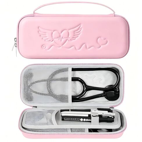 حافظة سماعة الطبيب لسماعة الطبيب 3M Littmann/ADC/Omron/MDF، حقيبة حمل واقية صلبة من مادة EVA مع جيوب شبكية وفتحات للقلم، مقبض محمول، ملحقات الرضاعة للممرضات (الحقيبة فقط)، وردي in Kuwait