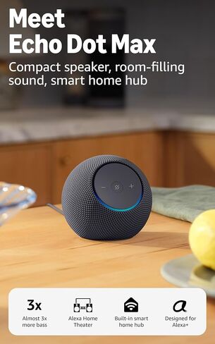 Amazon Echo Dot Max (أحدث طراز)، مكبر صوت Alexa مع صوت يملأ الغرفة ومركز منزلي ذكي مدمج، مع Alexa + الوصول المبكر، Graphite in Kuwait