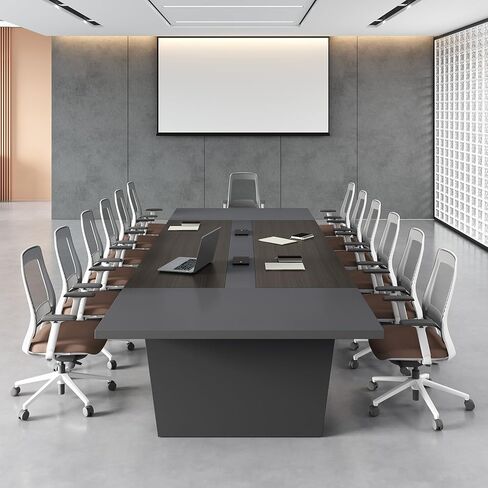 طاولة اجتماعات 10FT، طاولة اجتماعات مستطيلة كبيرة، طاولة غرفة اجتماعات حديثة مع إدارة الكابلات وسطح مكتب سميك 2 بوصة للمكتب (جوز ورمادي، 118 بوصة طول * 51 بوصة عرض * 30 بوصة ارتفاع) in Kuwait